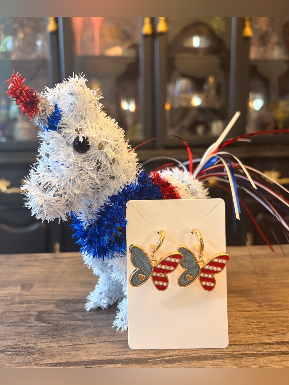 Patriotic Butterfly Earrings - Red, Blue & Gold
